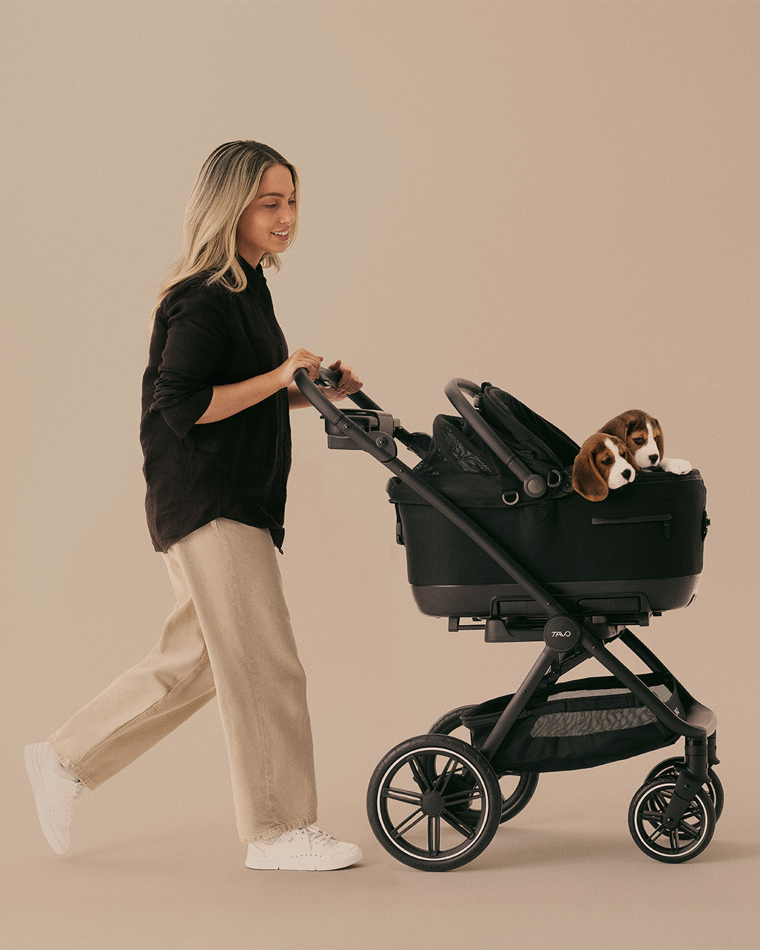 Maeve iso Wind Haustier-Autositz auf dem Roscoe Buggy – Reisesystem von Tavo Pets